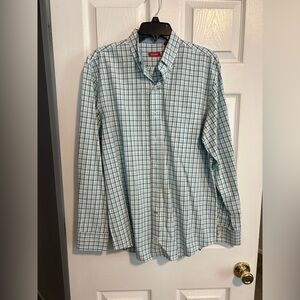 Izod Men's Green and Blue Checkered Shirt